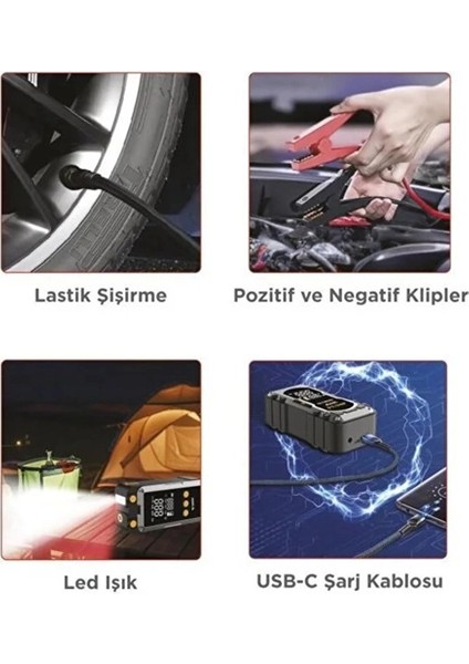 8000 Mah Taşnabilir Dijital Ekranlı Araç Akü Takviyeli,powerbank,ışıklı Oto Hava Kompresör fırsatları