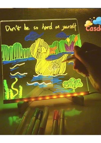 Neon Işıklı 7 Renk Işık Boyama Kalemli LED Resim Panosu Boyama Tahtası Kalemleri 20 x 20 modelleri