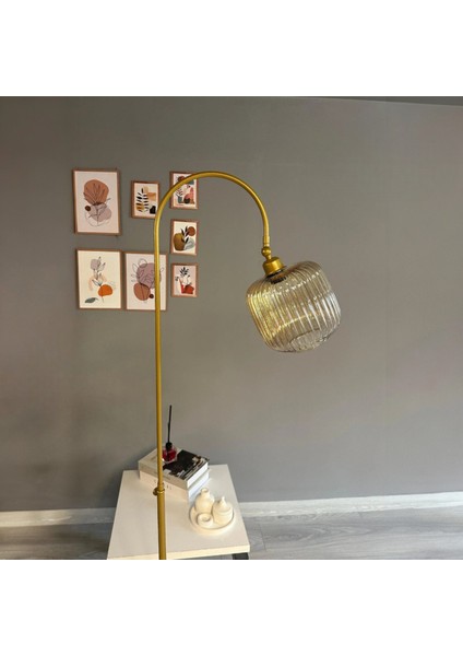 Mopa Bal Rengi Cam Lambader Gold Gövde Dekoratif Metal Oturma Odası Zemin Lambası fiyatları