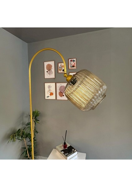 Mopa Bal Rengi Cam Lambader Gold Gövde Dekoratif Metal Oturma Odası Zemin Lambası modelleri