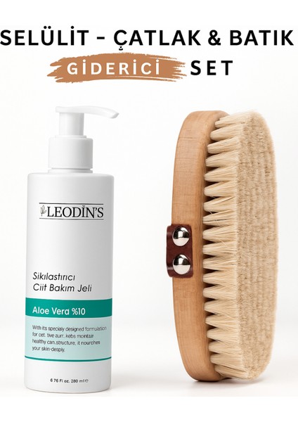 Selülit Çatlak Giderici Vücut Masaj Seti | Doğal At Kılı Fırça & Aloe Vera Sıkılaştırıcı Jel