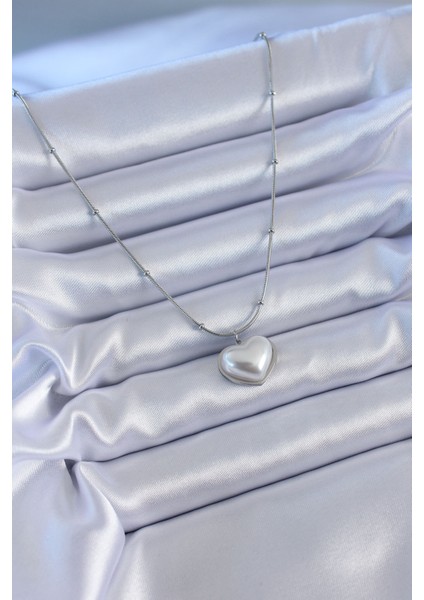 316L Çelik Gümüş Renk Incili Kalp Model Minimal Top Detay Kadın Kolye fiyatları