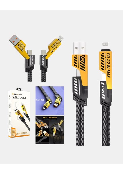 Usb-C Usb-A 4’ü 1 Arada Örgülü Kablo 65W Hızlı Şarj Metal Uç Dayanıklı fırsatları