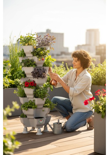 Yonca 8 Kat - Gri Katlı Kule Saksı Çilek Saksısı modelleri