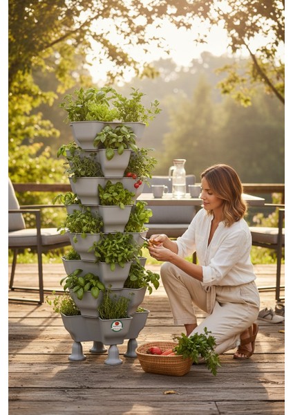 Yonca 8 Kat - Gri Katlı Kule Saksı Çilek Saksısı indirimleri