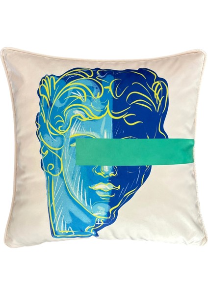 Pop Art “blindfold” David Desenli Kadife Yastık Kılıfı – 50X50 cm – Modern Dekoratif Kırlent Kılıfı
