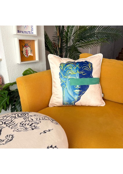 Pop Art “blindfold” David Desenli Kadife Yastık Kılıfı – 50X50 cm – Modern Dekoratif Kırlent Kılıfı fiyatları