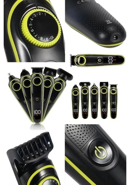 5 Başlıklı Şarjlı Tıraş Makinesi Kablosuz Saç Sakal Burun Tıraşına Uygun