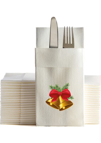 Kumaş Dokulu Kapı Çan Baskılı Beyaz Peçete 6'lı