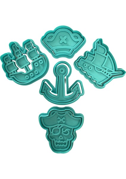 5'li Korsan Gemileri ve Çapa Kurabiye Kalıbı Seti | Denizci Temalı Parti | Şeker Hamuru, Kil Şekillendirici
