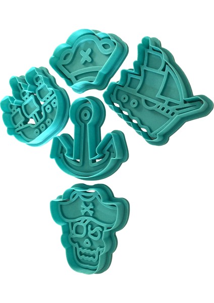 5'li Korsan Gemileri ve Çapa Kurabiye Kalıbı Seti | Denizci Temalı Parti | Şeker Hamuru, Kil Şekillendirici modelleri