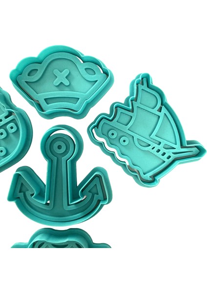 5'li Korsan Gemileri ve Çapa Kurabiye Kalıbı Seti | Denizci Temalı Parti | Şeker Hamuru, Kil Şekillendirici
