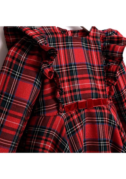 Julliet Ekose Desenli Kırmızı Etek Ucu Tüllü Kız Çocuk Özel Gün Elbisesi modelleri