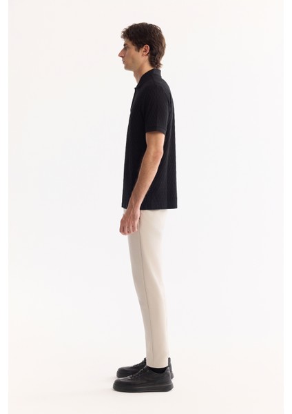 Erkek Siyah %100 Pamuk Jakarlı Polo Yaka Regular Fit T-Shirt A41Y1196