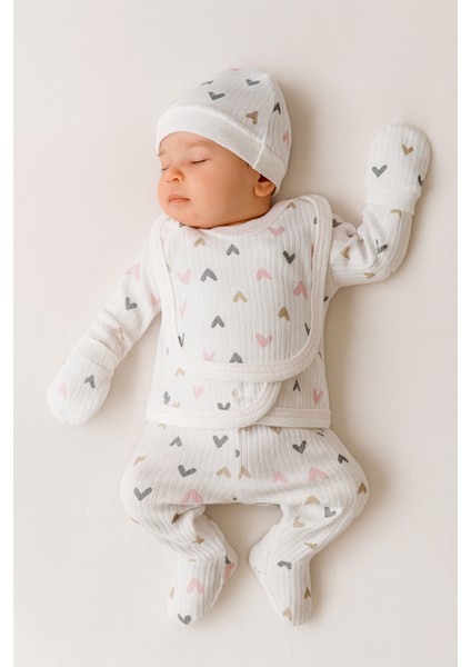 %100 Pamuklu 5 Parça Hastane Çıkışı Seti – Bebek Zıbın Takımı, Şapka, Önlük, Eldiven fiyatları