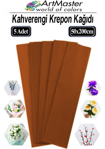 Krapon Kağıdı Kahverengi Renk 5 Adet 50X200 cm Grapon Kağıdı 5'li Okul Proje Sınıf Anaokulu Kreş Süsleme
