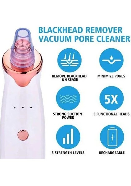 Egonex Şarjlı Siyah Nokta Temizleme Cihazı 5 Başlıklı