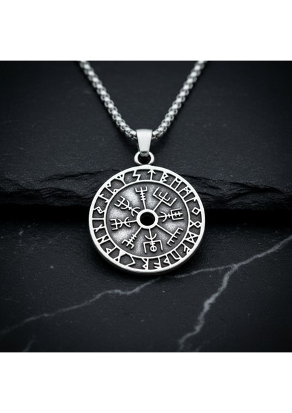 Vegvisir Pusula - Viking Sembol Gümüş Kaplama Örme Zincir Kolye fiyatları