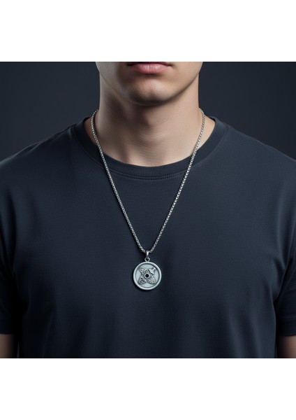 Vegvisir Pusula - Viking Sembol Gümüş Kaplama Örme Zincir Kolye modelleri