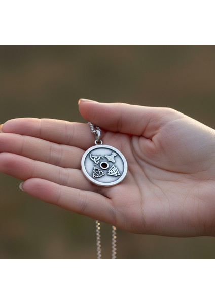 Vegvisir Pusula - Viking Sembol Gümüş Kaplama Örme Zincir Kolye indirimleri