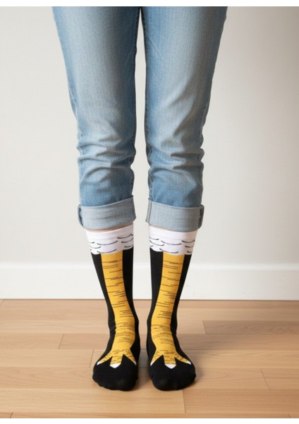 Tavuk Ayağı Desenli Unisex Soket Çorap (1 Çift) – Premium Kalite Eğlenceli Çorap