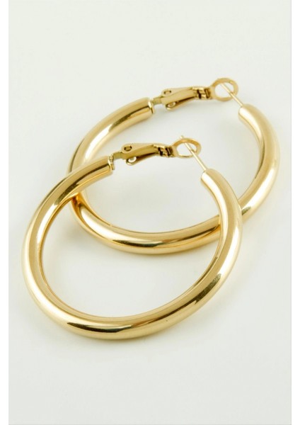 Boru Halka Lüks Çelik Küpe 3,5 cm