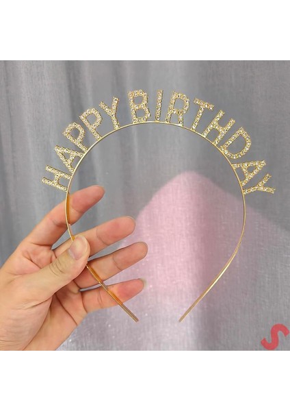 Altın Gold Renk Kristal Taşlı Parlak Happy Birthday Taç 16X17 cm (4940) fiyatları