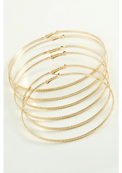 Zikzak Desenli Metal Halka Küpe 6 Adet