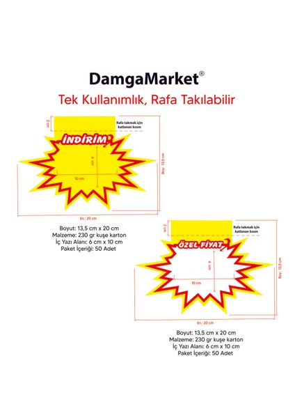 Market Raf Önü Indirim ve Özel Yıldız Karton Etiketi 13,5 cm x 20 cm (50 + 50 Set)