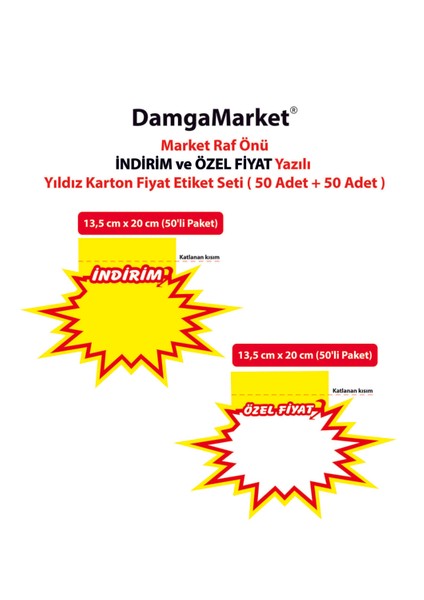Market Raf Önü Indirim ve Özel Yıldız Karton Etiketi 13,5 cm x 20 cm (50 + 50 Set) fiyatları