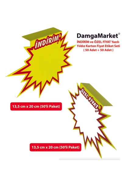 Market Raf Önü Indirim ve Özel Yıldız Karton Etiketi 13,5 cm x 20 cm (50 + 50 Set) modelleri