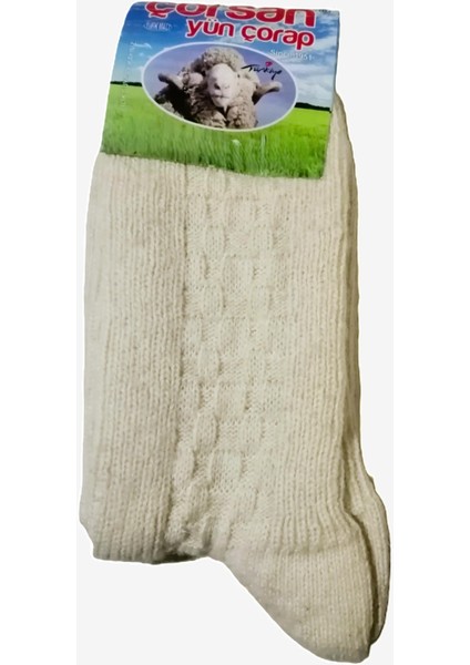 Erkek Koyun Yünü Çorap 1 Çift 40-44 Numara Krem Rengi