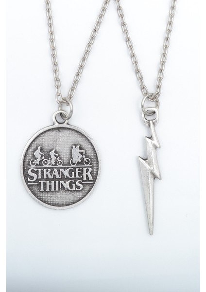 2'li The Flash - Stranger Things Gümüş Kaplama Kolye Seti