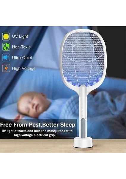 Şarjlı Sinek Öldürücü Masaüstü Standlı,mor Işık Sinek Kovucu Raket fırsatları