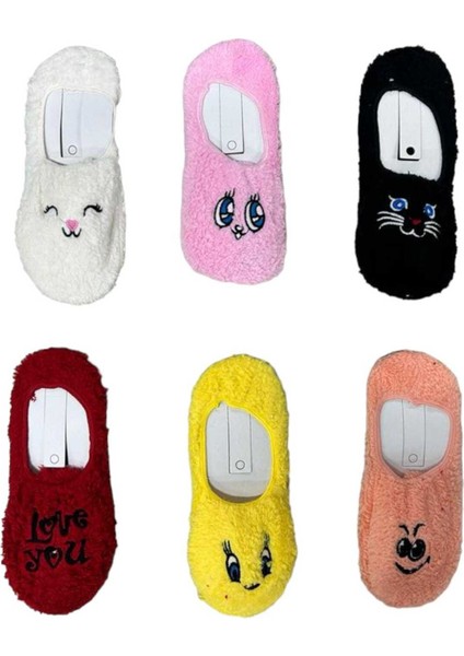 Xgripolo 6'li Peluş Yumoş Renkli Babet Çorap