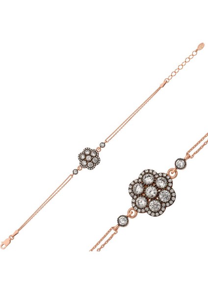 925 Ayar Gümüş Rose Elmas Montür Çiçek Bileklik BR0460633 (972972) fiyatları