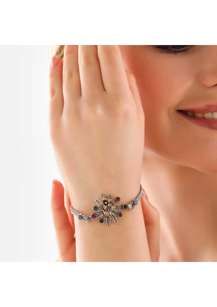 925 Ayar Gümüş Çiçek Otantik Kadın Bileklik T7995 (972972)