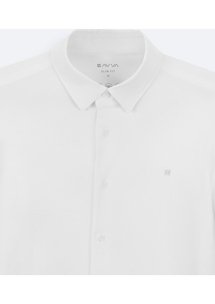 Erkek Beyaz Klasik Yaka Esnek Teknik Kumaş Slim Fit Gömlek A42Y2122