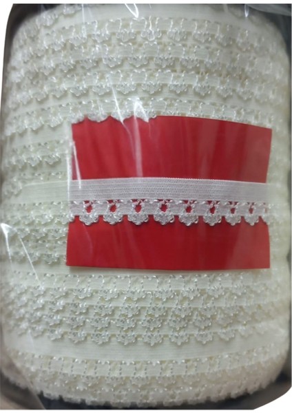 Çamaşır Lastiği Dantelli 1 cm 75 Metre 1 Top Kırık Beyaz