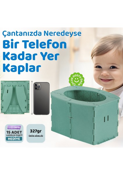 Lazımlık, Portatif Seyahat Tipi Katlanabilir Taşınabilir Çocuk Tuvaleti, Yeşil