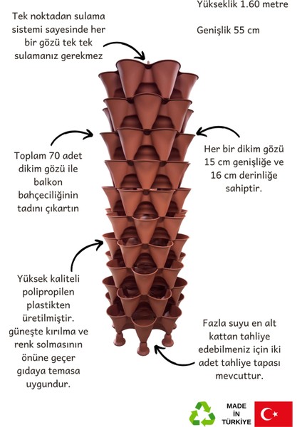 Yediveren Sabit - 10 Katlı Toprak Katlı Kule Saksı modelleri