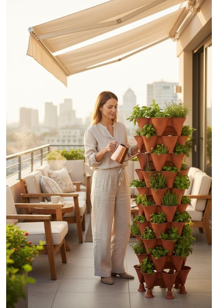 Yediveren Sabit - 10 Katlı Toprak Katlı Kule Saksı