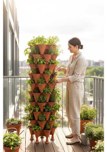 Yediveren Sabit - 10 Katlı Toprak Katlı Kule Saksı