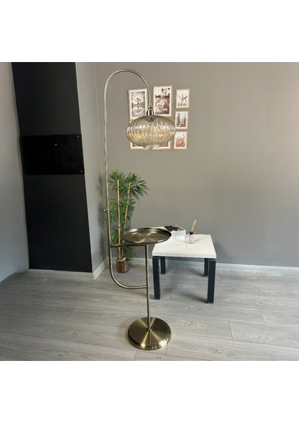 Elegant Bal Cam Eskitme Tepsili Düz Gövde Lambader Hareketli Başlık Metal Oturma Odası Zemin Lambası