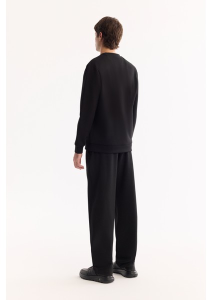 Erkek Siyah Bisiklet Yaka Pamuklu Bi-Stretch Baskılı Regular Fit Sweatshirt A52Y1215