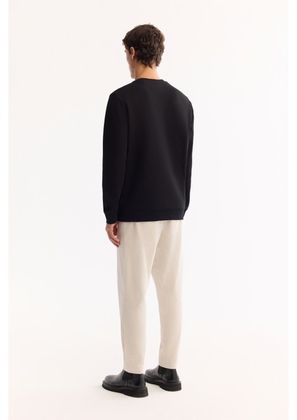 Erkek Siyah Bisiklet Yaka Pamuklu Baskılı Regular Fit Sweatshirt A52Y1301