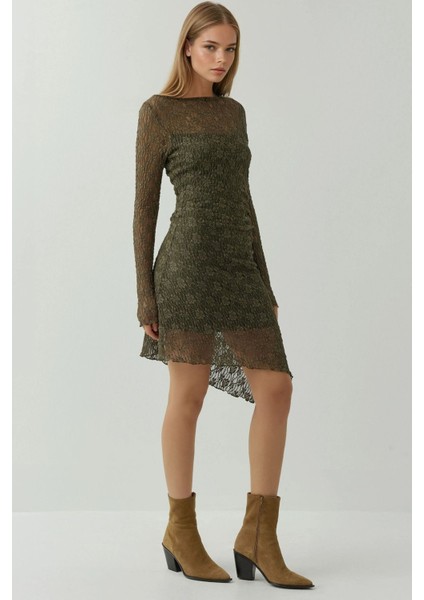 Kadın Kayık Yaka Asimetrik Dantel Mini Elbise Adaçayı Yeşili fiyatları