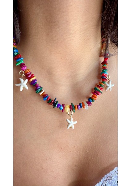 Renkli Sedef Yıldızlı Kolye