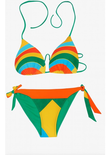 Kadın Rengârenk Üçgen Bağlamalı Bikini Takımı – Çizgili DESEN-0206 indirimleri