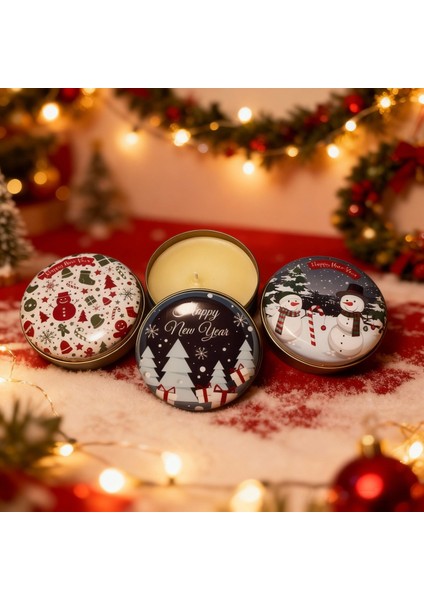 Yılbaşı Temalı Mini Mum Seti 3'lü – Hediyelik ve Dekoratif